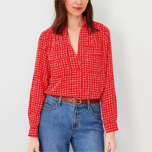 Ann Taylor NWT Geo Print Camp Shirt Size L